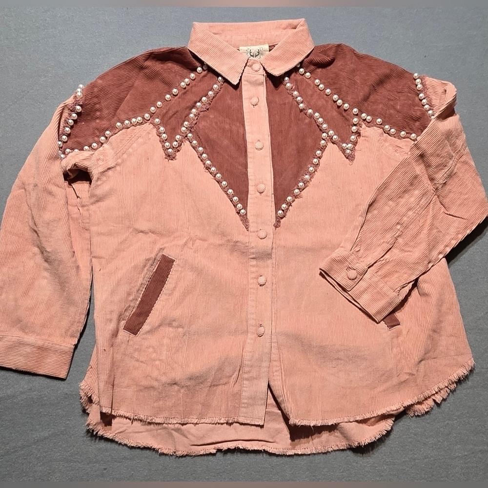 Fantastic Fawn New In Poly Bag Pink Pearl Corduroy Jacket Large Oversized PTP 26 - Picture 2 of 6